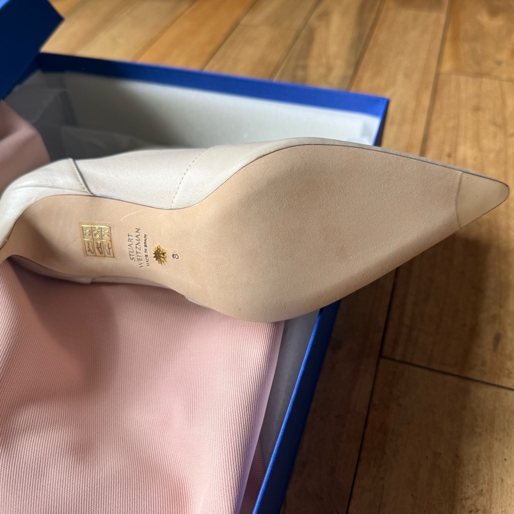 NWT Stuart Weitzman Ivory Pointed-Toe Stiletto Ankle Boots Sz 8 - Picture 5 of 5